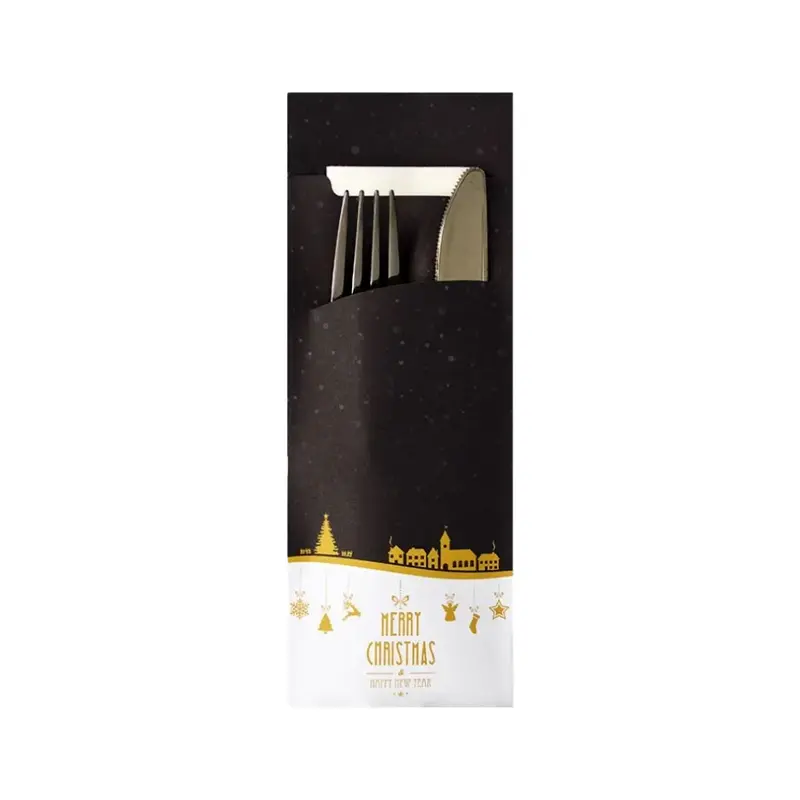 Serviettentaschen "Weihnachten", 85x236mm, mit Airlaid-Serviette, 40x33cm, schwarz/weiß,