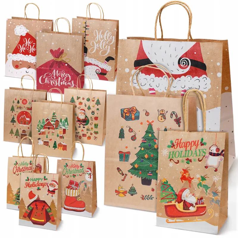 Set Weihnachts-Papiertragetaschen, 12 Stück, Merry Christmas
