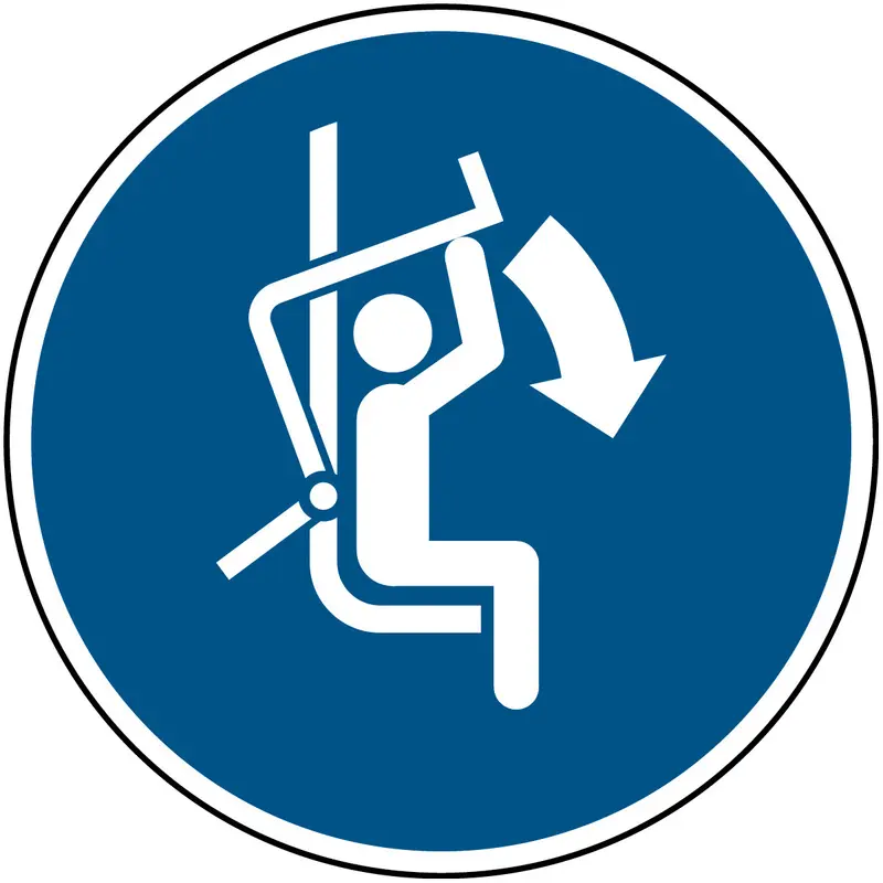 Sicherheitsbügel des Sessellifts schliessen - ISO 7010