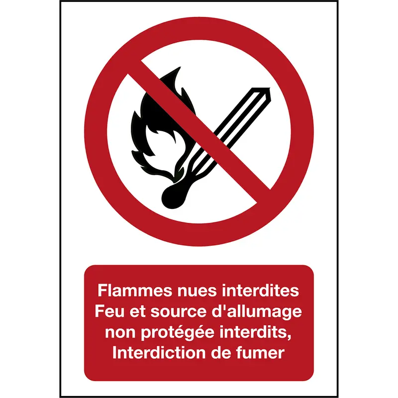 Signalisation ISO 7010 - Flammes nues interdites (produit francophone)