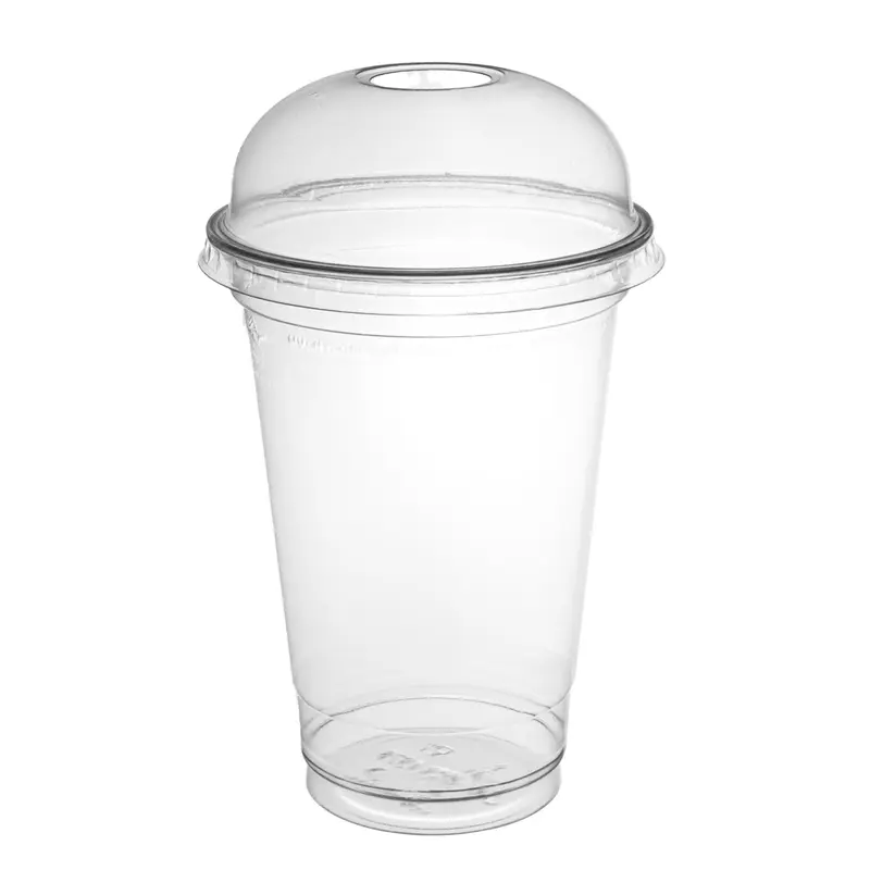 Smoothiebecher 200 ml – RPET, Ø95 mm, mit Domdeckel und Rundloch