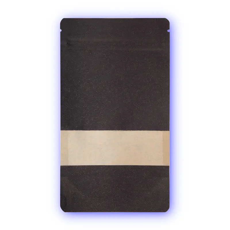 Standbodenbeutel Kraftpapier schwarz mit Sichtfenster
