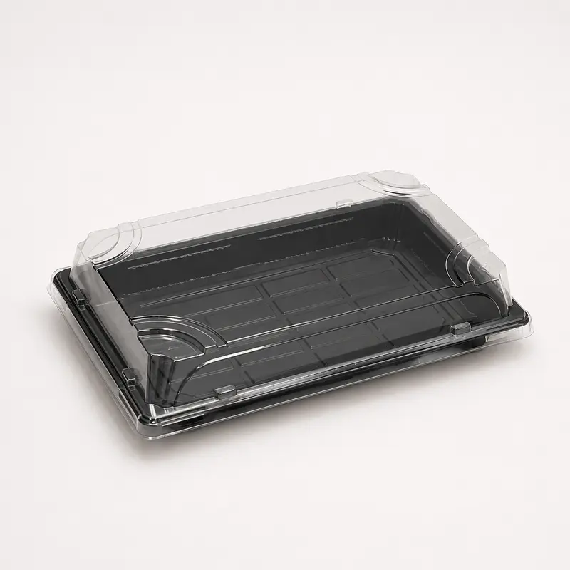 Sushi-Box L 217 x 136 x 50 mm, PET, schwarz, inkl. Deckel, 400 Sets