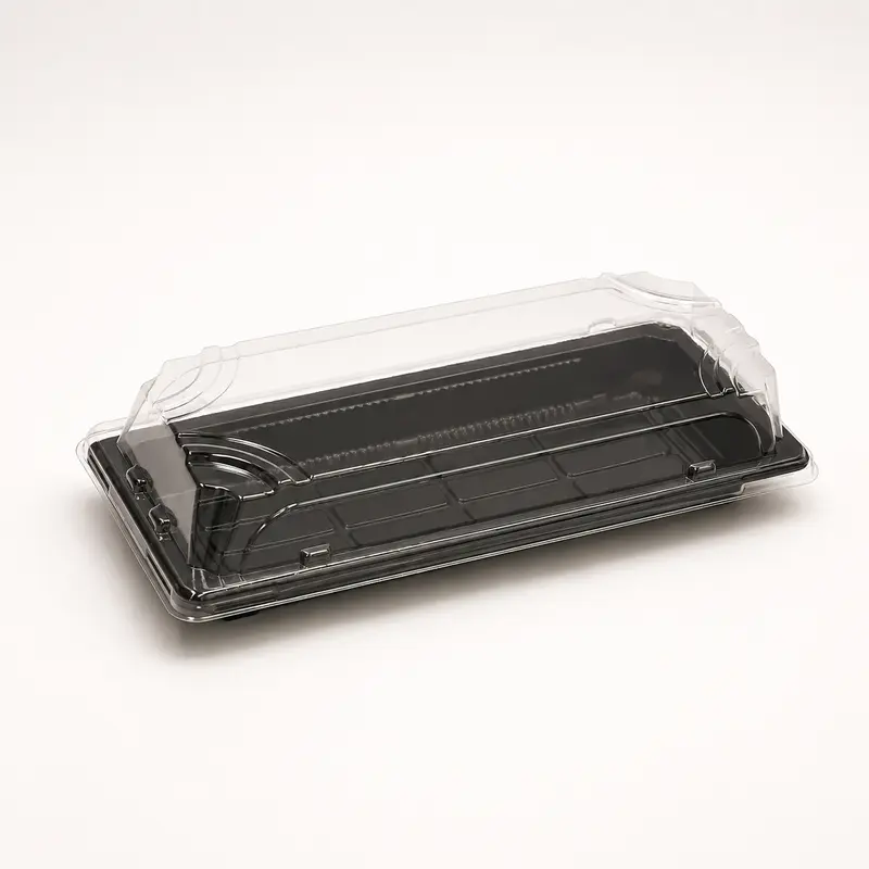 Sushi-Box Long 224 x 94 x 50 mm, PET, schwarz, inkl. Deckel, 600 Sets