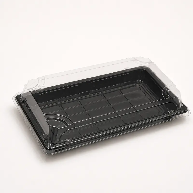 Sushi-Box XL 240 x 147 x 50 mm, PET, schwarz, inkl. Deckel, 300 Sets