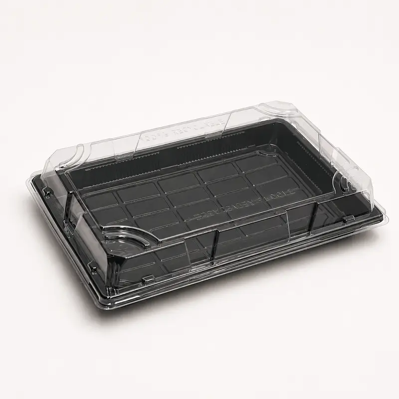 Sushi-Box XXL 260 x 190 x 50 mm, PET, schwarz, inkl. Deckel, 300 Sets