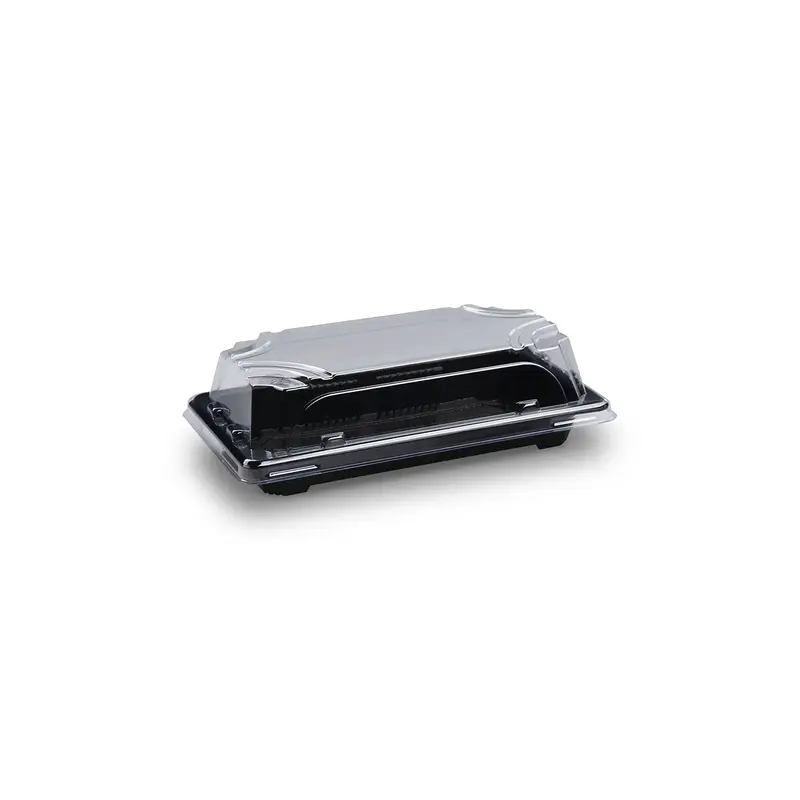 Sushi-Schale (PP/rPET) schwarz 167 x 93 x 45 mm + Deckel