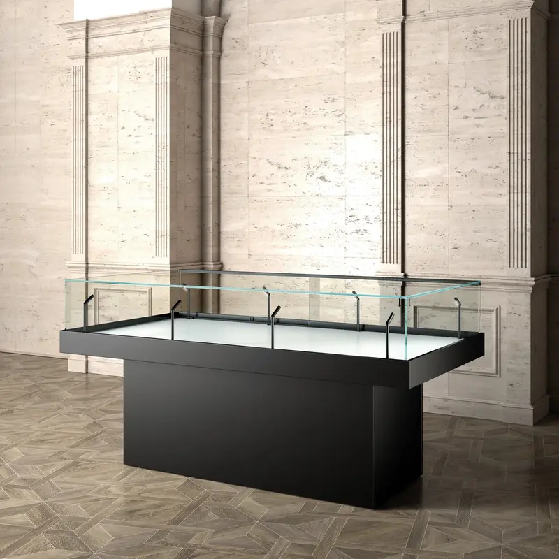 Table vitrée sur pied pour musée – éclairage LED 4000 K
