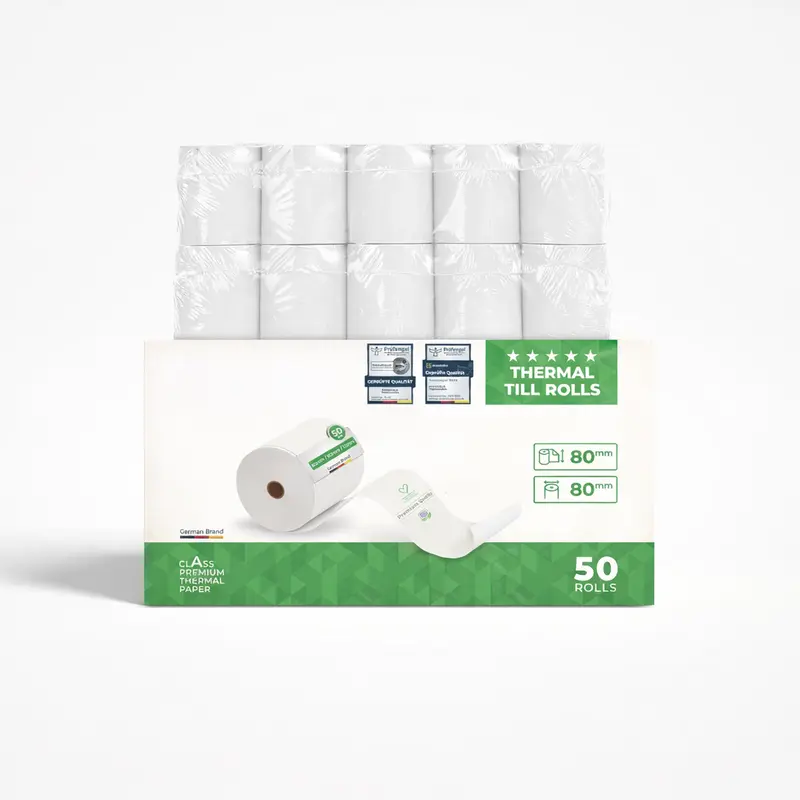 Thermorollen 80x80x12 mm | 55 g/m² | 50 Rollen pro Karton | Eigenmarke