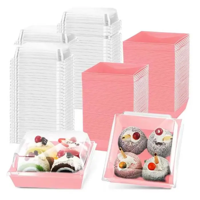 Transparente Dessertbox, 12×11×6,5 cm, rosa, laminiertes Karton, 10 Stk