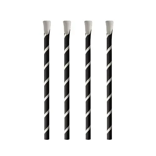Trinkhalm mit Löffel Ø 8 mm · 20 cm schwarz/weiss "Stripes" 100 Stück