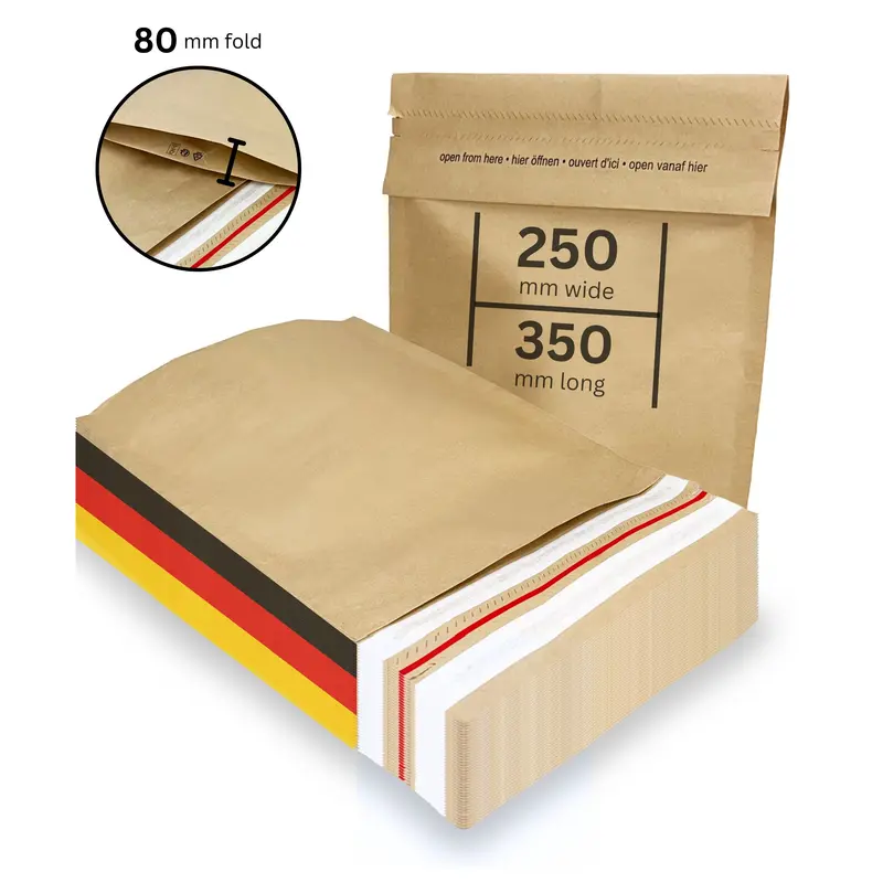 Versandtaschen - Kraftpapier mit Bodenfalte 250 x 80 x 350 + 80 mm 110 g/m² - 100 Stück
