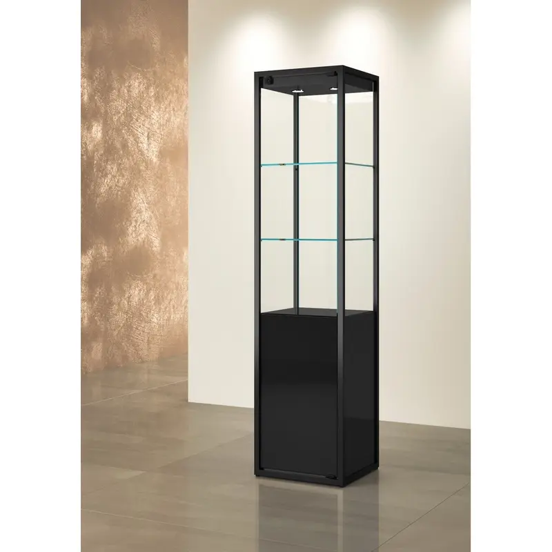 Vitrine armoire verre trempé LED et bas opaque – étagères réglables