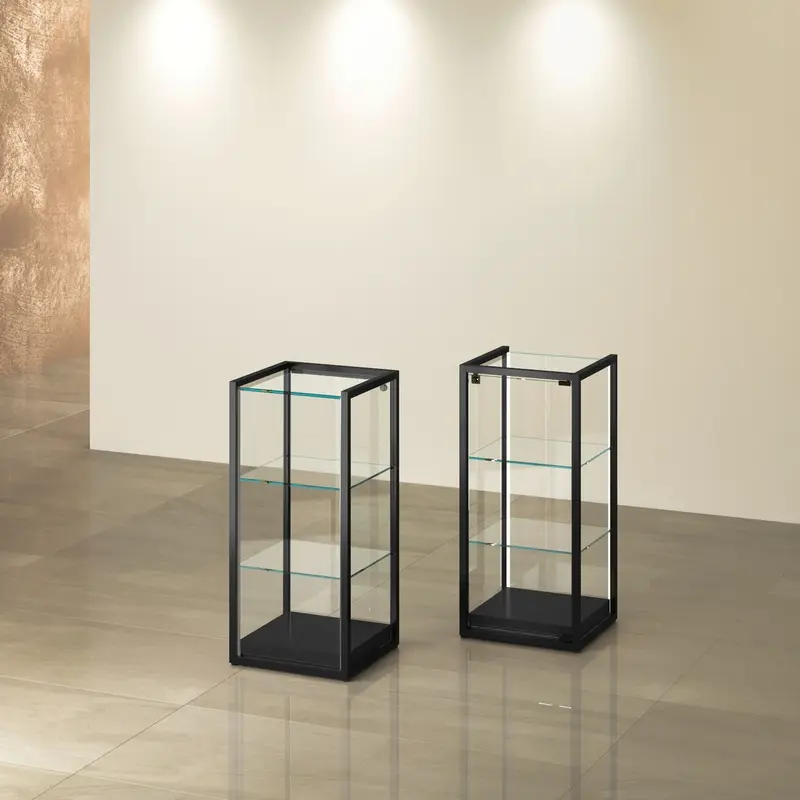 Vitrine commode d'exposition verre trempé et LED – 3 formats
