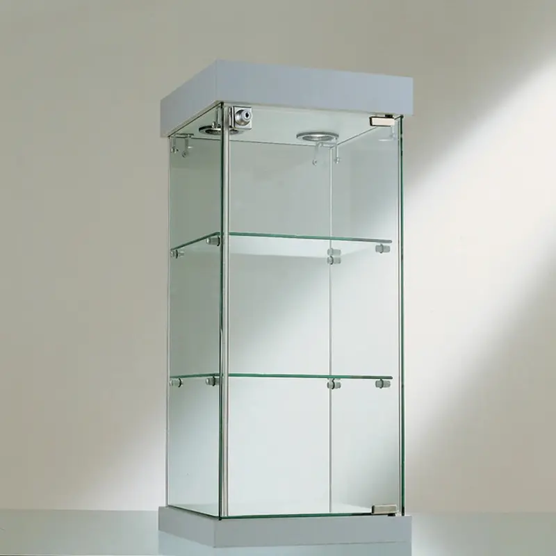 Vitrine de table en verre trempé avec éclairage LED — 31 x 31 x 74 cm