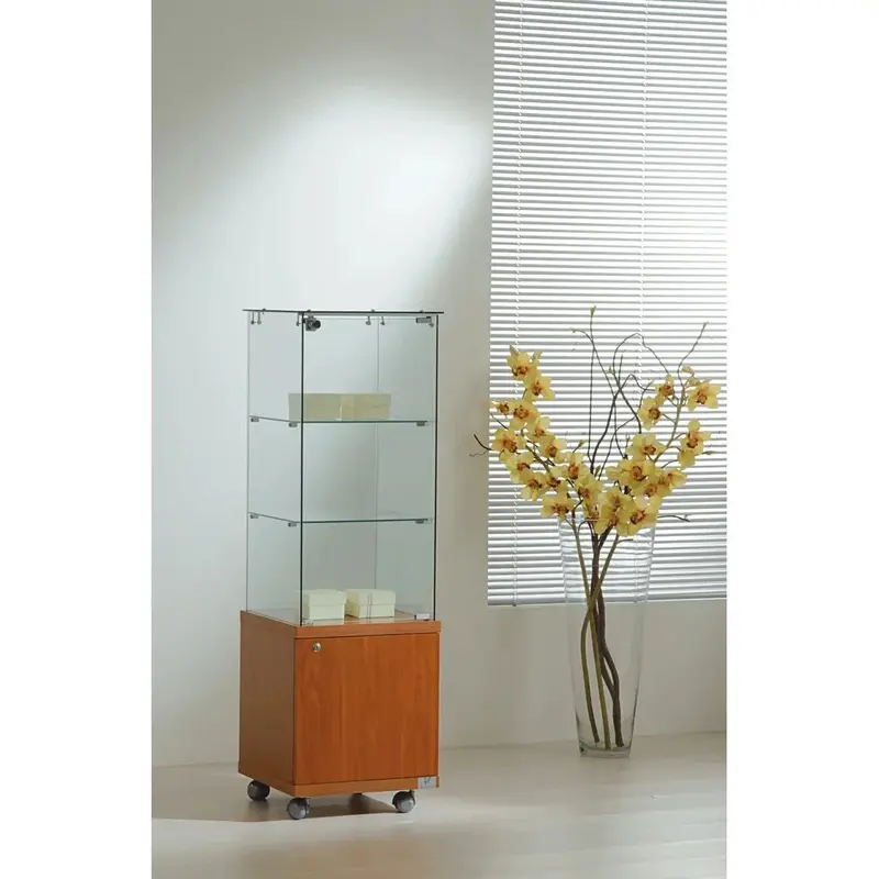 Vitrine d'exposition en verre trempé avec box de rangement – 5 tailles