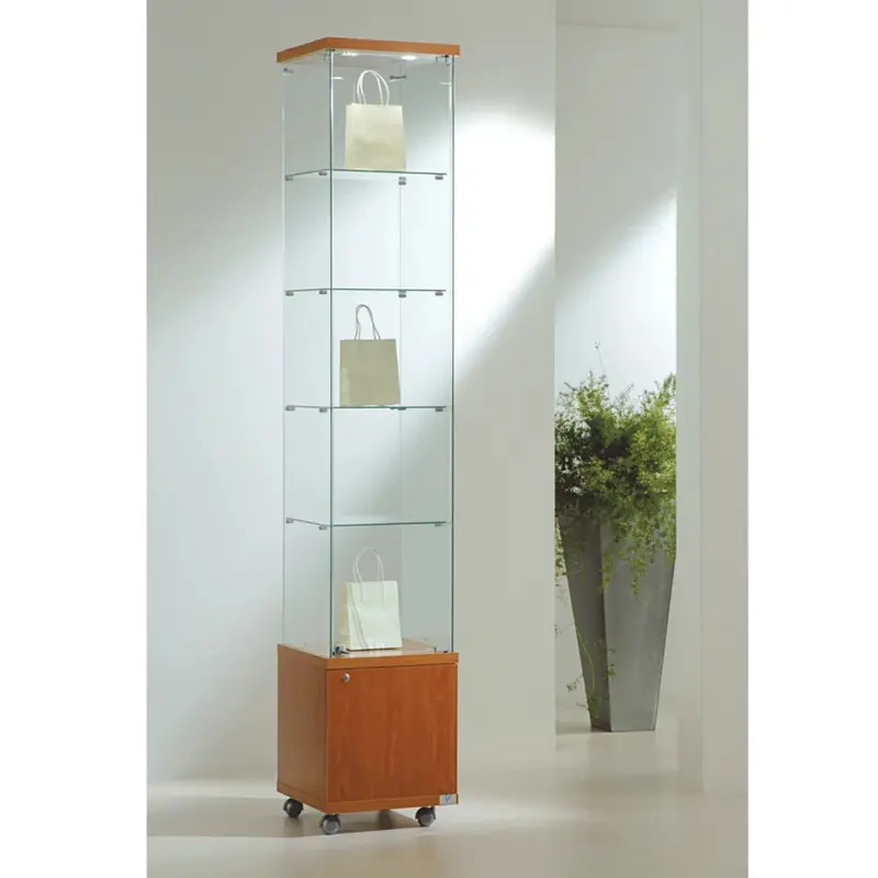 Vitrine haute verre trempé avec éclairage LED et box de rangement