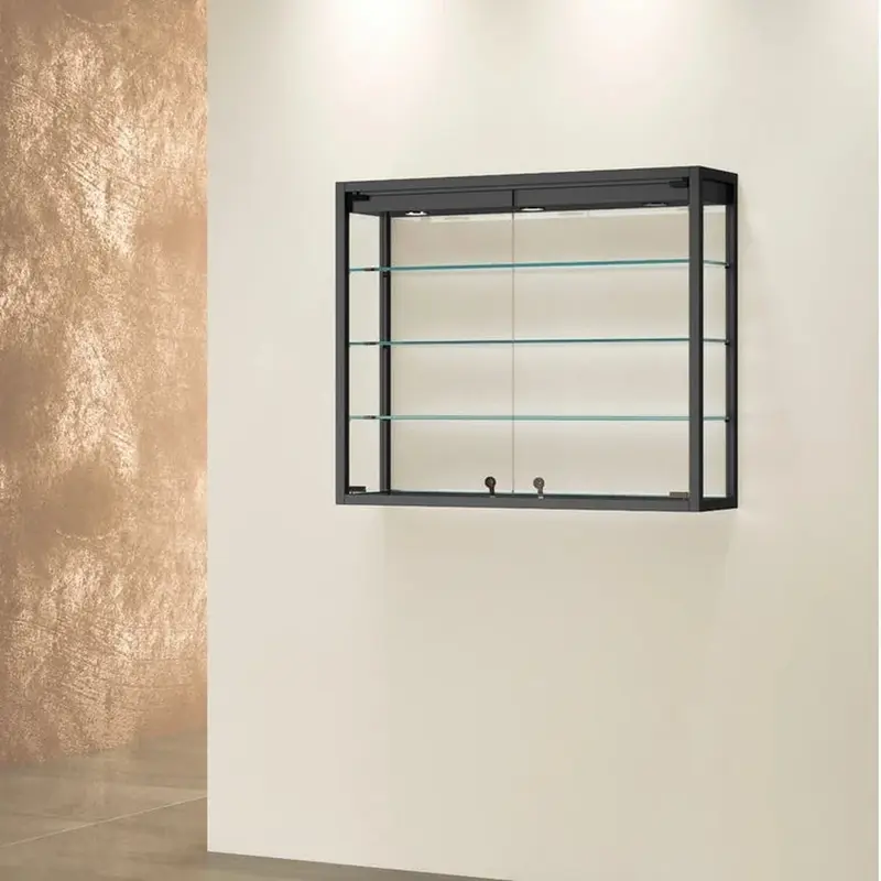 Vitrine murale exposition LED verre trempé 3 spots – 95 cm