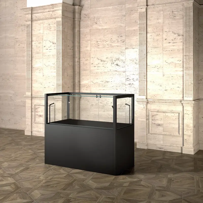 Vitrine table musée avec éclairage LED et meuble bas verrouillable