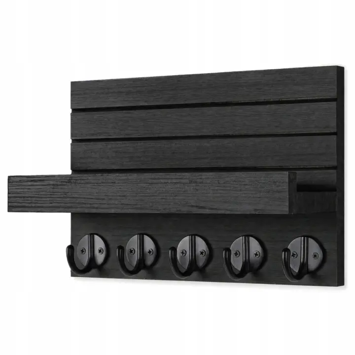 Wandgarderobe aus Holz mit Ablage und Haken Schwarz