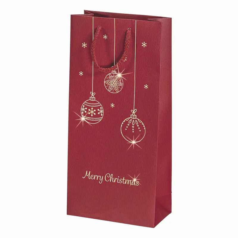 Weihnachtliche Flaschentragetasche 2er mit goldener Heißprägung