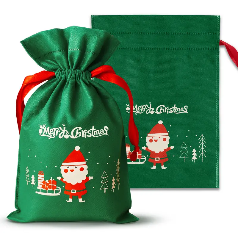 Weihnachts-Vliesbeutel 15x21 cm, grün, Weihnachtsmann, 10 Stück