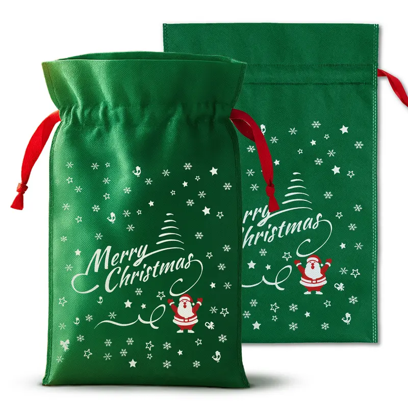 Weihnachts-Vliesbeutel 25x35 cm, grün, Merry Christmas, 10 Stück