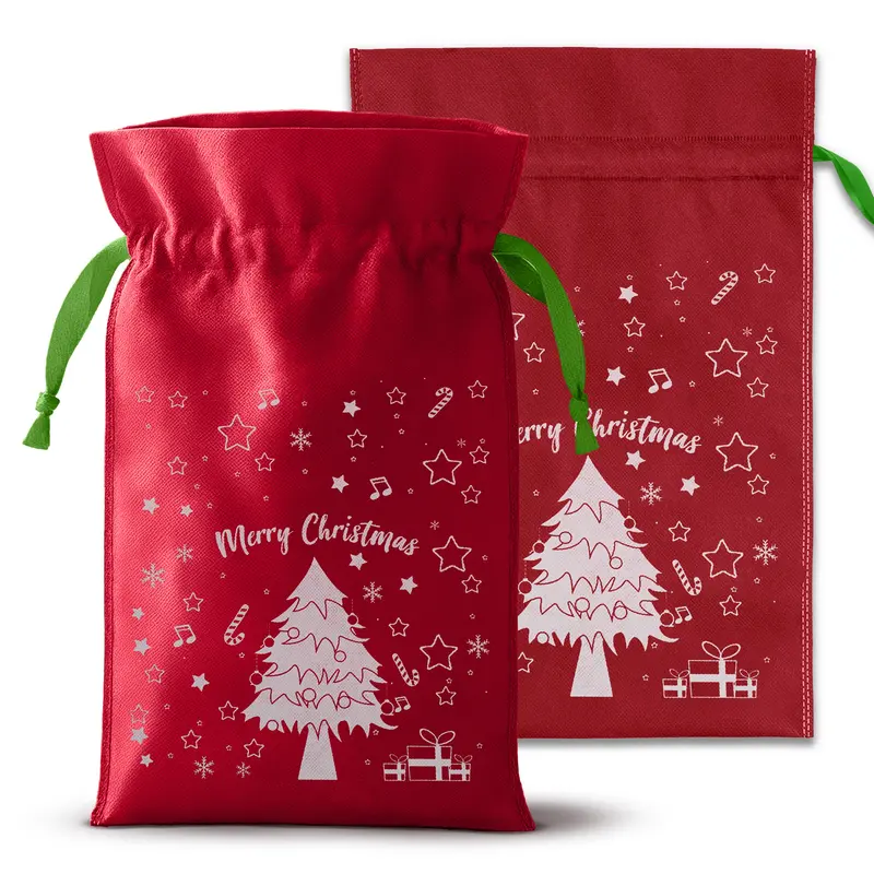 Weihnachts-Vliesbeutel 25x35 cm, rot, Merry Christmas, 10 Stück