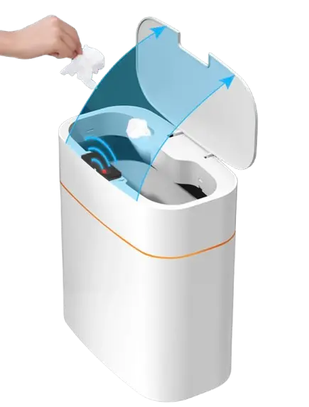White, 12L, Smart Sensor bin, slim, waterproof, for narrow spaces such as bedroom, living room, bathroom, Sizes 31*15*31cm, 50pcs drawstring garbage bag included