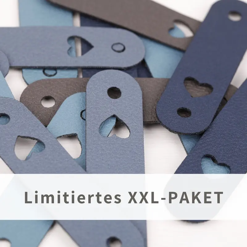 XXL-SET Lederlabel aus weichem Kunstleder mit Herz - blau (limitiert)