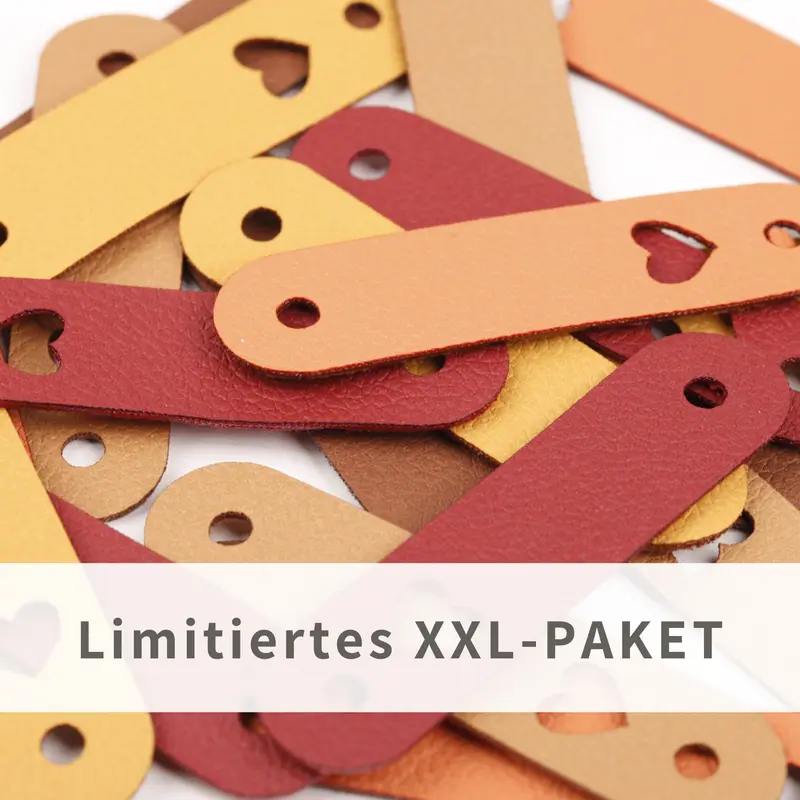 XXL-SET Lederlabel aus weichem Kunstleder mit Herz - braun & rot (limitiert)
