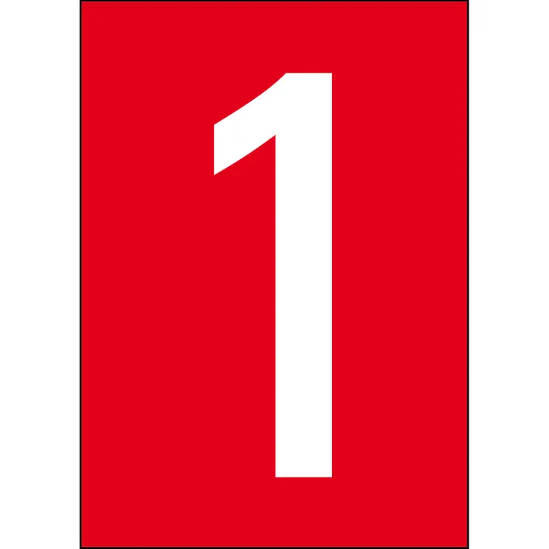 Zahlen & Buchstaben A4 - Rot/Weiss - 1 - B-7541 (Laminierter Polyester)