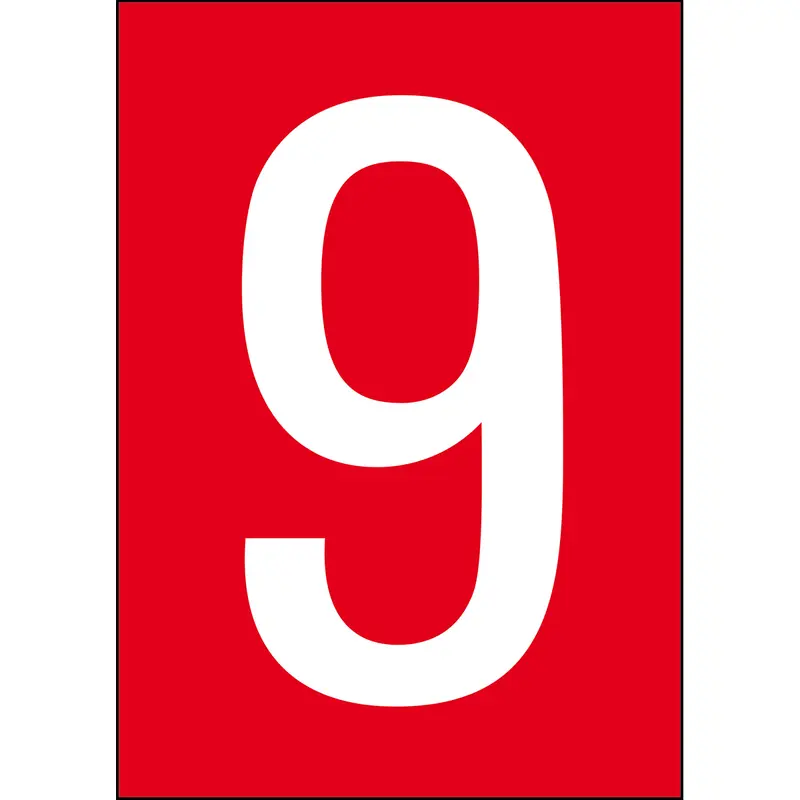 Zahlen & Buchstaben A4 - Rot/Weiss - 9 - B-859 (Magnetische Folie)