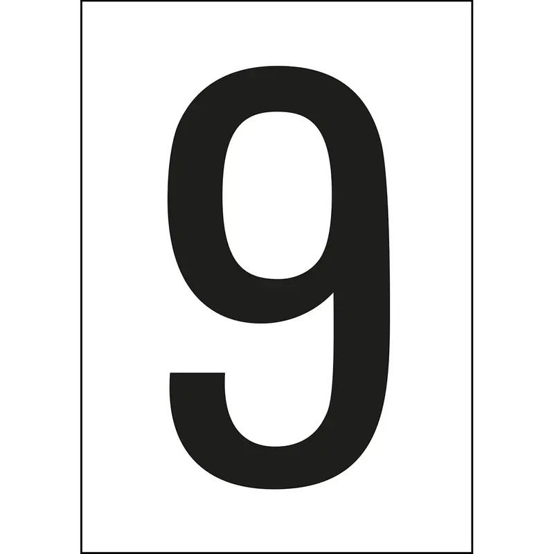 Zahlen & Buchstaben A4 - Weiss/Schwarz - 9 - B-7541 (Laminierter Polyester)